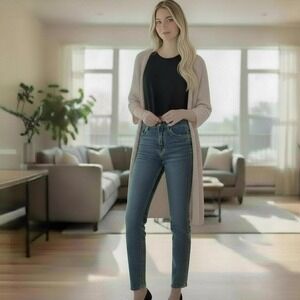 Eileen Fisher Cardigan L Beige Linen Blend‎ Open Knit Open Duster Size Large